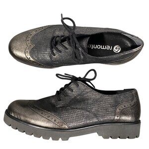 Remonte Womens Metallic Black & Bronze Oxford Shoes Lace-Up Wingtip Design 37